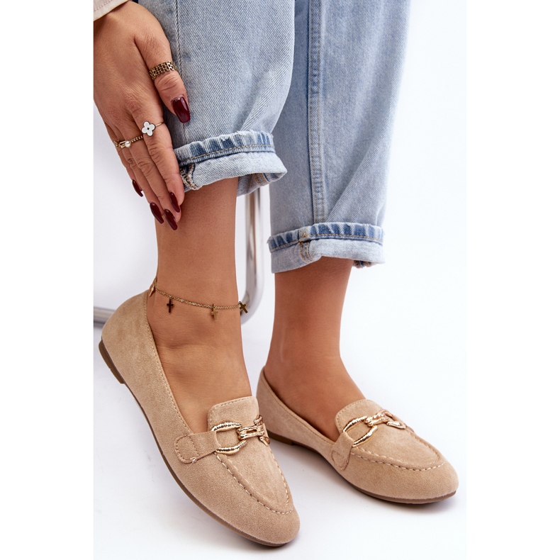Beigefarbene Ghana-Loafer für Damen mit Verzierung 1