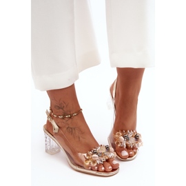 Goldverzierte High-Heel-Sandalen S.Barski MR1037-16 golden 2