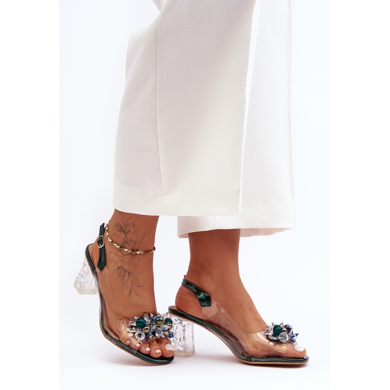 Verzierte High Heel Sandalen, Dunkelgrün S.Barski MR1037-16 1