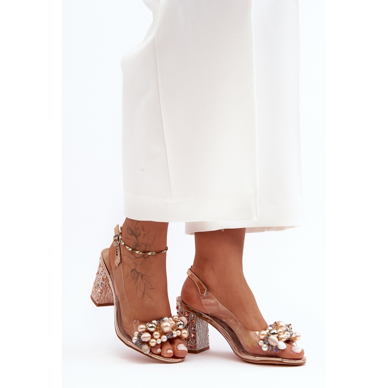 Transparente stilvolle High Heel Sandalen Roségold S.Barski MR1037-17 rosa 1