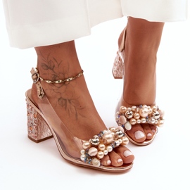 Transparente stilvolle High Heel Sandalen Roségold S.Barski MR1037-17 rosa 2