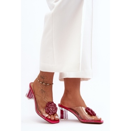 Transparente Flip-Flops auf hohem Absatz mit Fuchsia-Dekoration S.Barski MR1037-20 rosa 1