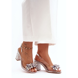 Transparente, stilvolle Sandalen mit hohem Absatz in Silber S.Barski MR1037-17 silber- 1