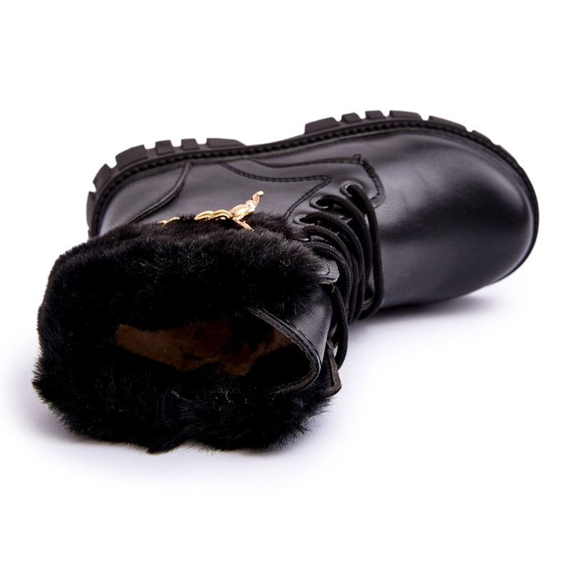 Leder isolierte Kinderstiefel mit einer schwarzen Kette 3