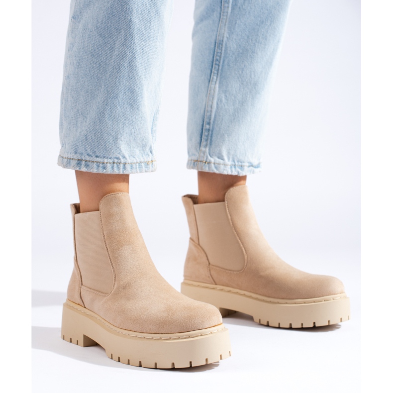 Shelovet Chelsea-Stiefel aus beigem Wildleder für Damen 1