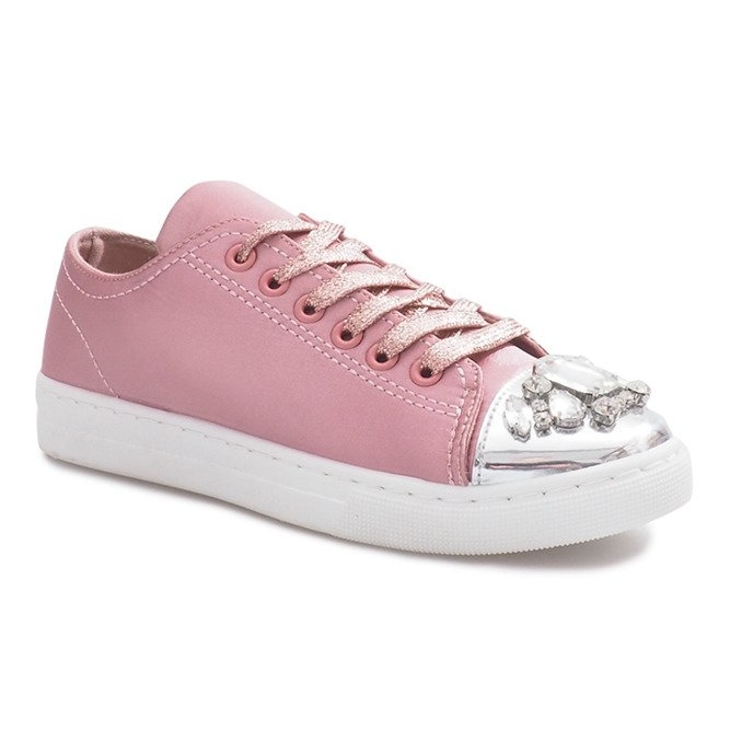 Beige verzierte Sneakers mit Diamanten rosa 1