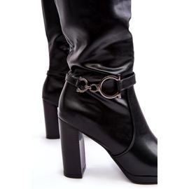 Damen-Stiefel mit hohem Absatz und Verzierung über dem Knie, schwarze Rahallis 2