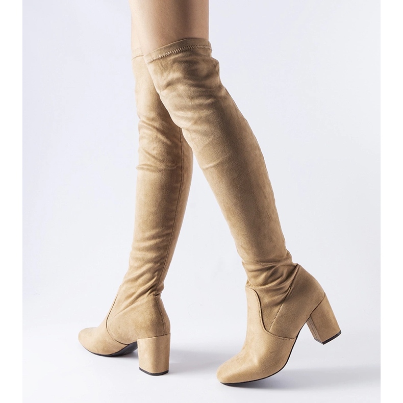 Beige lange Sock-Boots mit hohem Absatz Carl 1