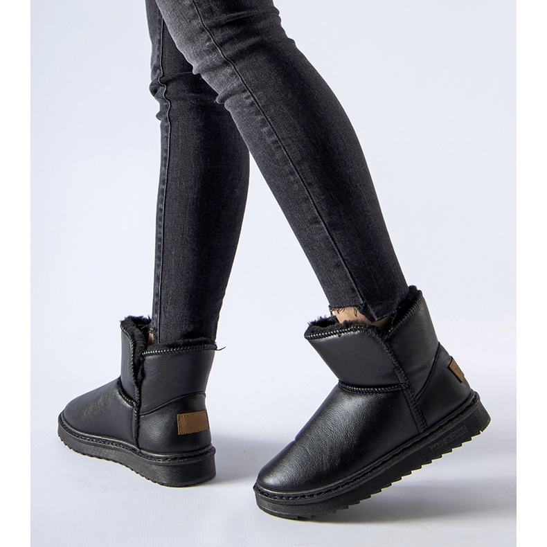 Schwarze, isolierte Schneestiefel aus Öko-Leder von Kaufman 1