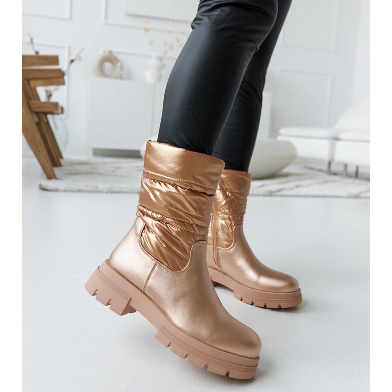 Metallische, isolierte Stiefeletten mit Malvaro-Steppung beige 2