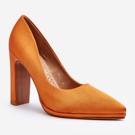 Orangefarbene Piatti-Pumps mit hohem Absatz 1