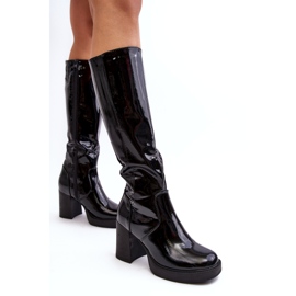 Diamantique Damen-Lackstiefel mit hohem Absatz in Schwarz von Efatina 3