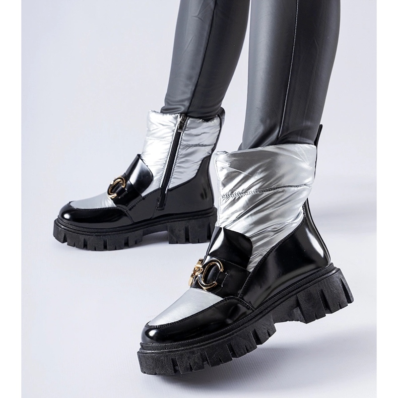 Schwarz-silberne Lack-Schneestiefel für den Winter 1