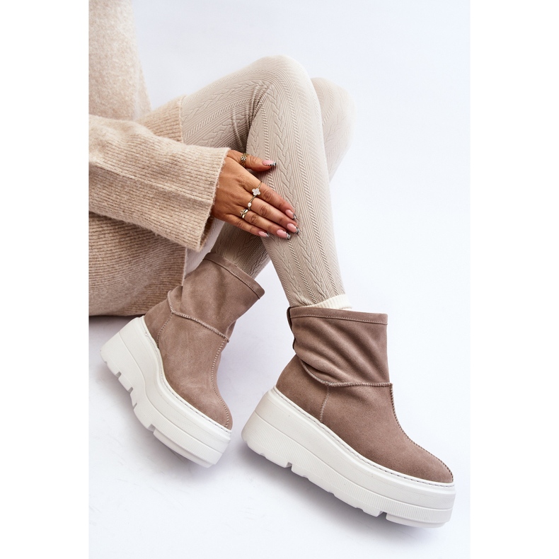 Damen-Stiefeletten aus Leder mit massiver Sohle Beige Zazoo 3424 2