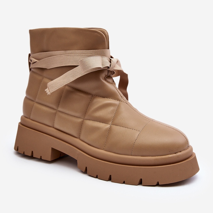 Damen-Stiefeletten mit Steppung und Schnürung Khaki Bizzanti beige 2