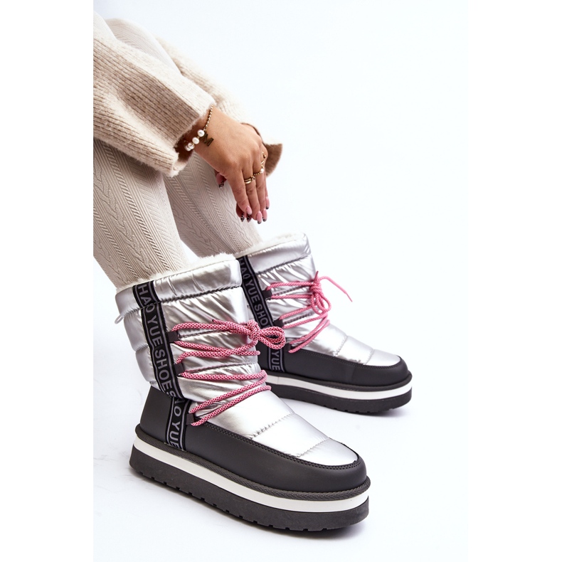 Damen-Schneestiefel mit silberner lila Schnürung 1