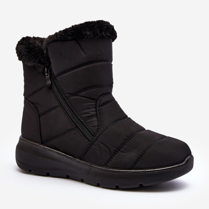 Schwarze Zeuna Damen-Schneestiefel mit Reißverschluss und Fell 1