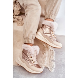 NEWS Frauen Schneestiefel Spitze -up mit Pelzlicht Beige 2