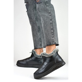 Bequeme kurze Schneestiefel, Winterstiefel mit Fell schwarz 1