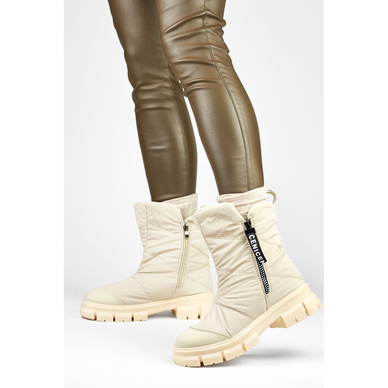 Beigefarbene High-Top-Schneestiefel für Damen 1