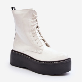 Damenstiefel aus Lackleder mit dicker Sohle, weißes Movana 2