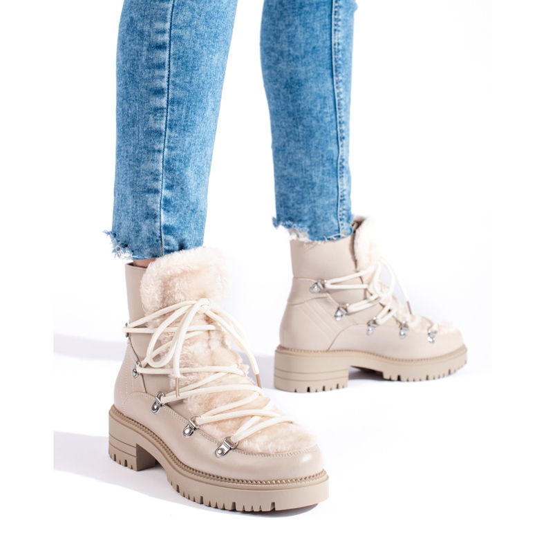 W. Potocki Beige Damen-Schneestiefel mit Fell Potocki 1