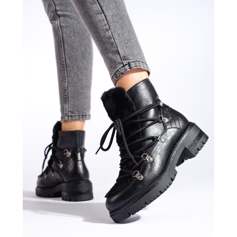 W. Potocki Schwarze Damen-Schneestiefel mit Fell von Potocki 2