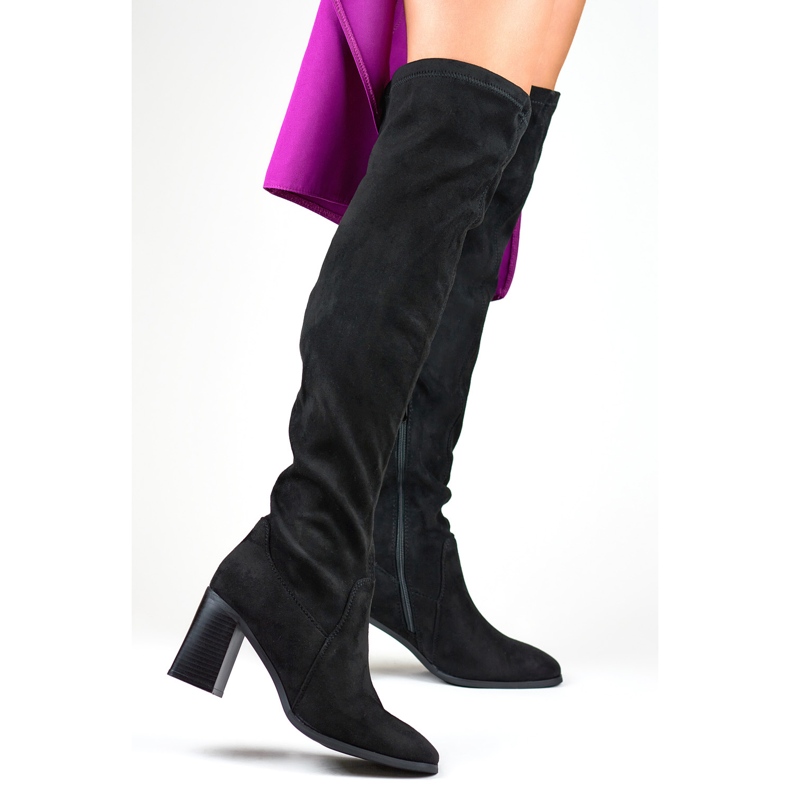 Overknee-Stiefel für Damen mit hohem Absatz schwarz 1