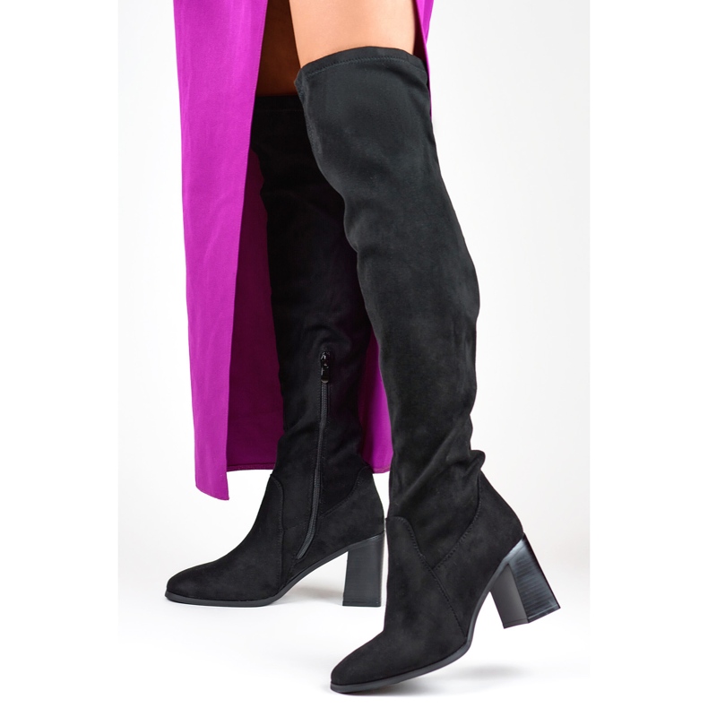 Overknee-Stiefel für Damen mit hohem Absatz schwarz 2