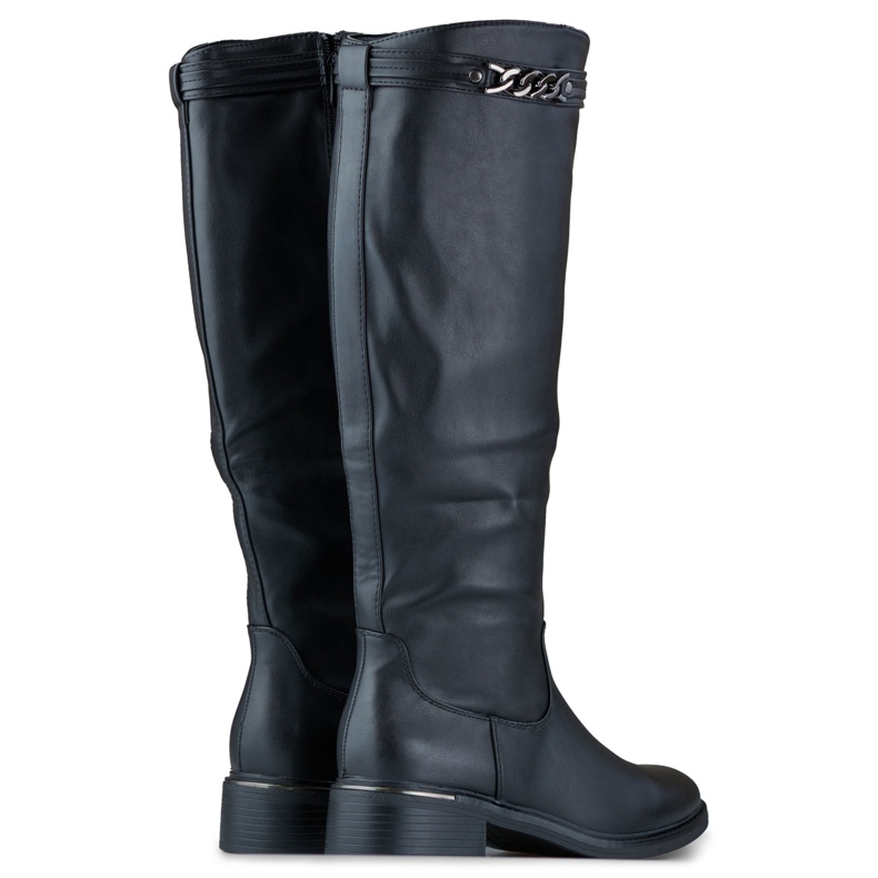 Kniehohe Damenstiefel mit flacher Sohle aus Öko-Leder schwarz 1