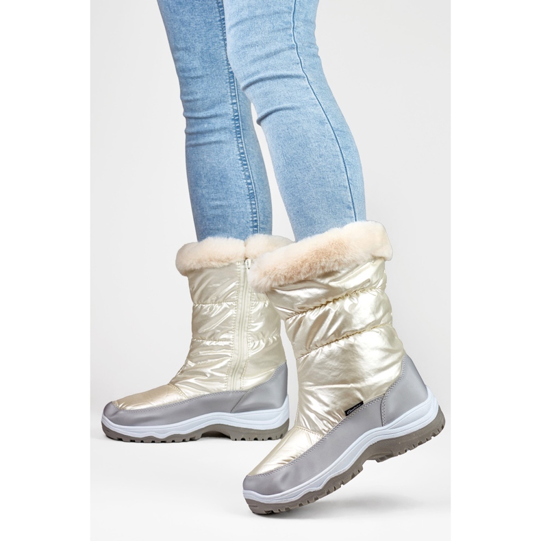 Hohe weiße Damen-Schneestiefel mit Fell 1