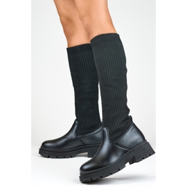 Schwarze Damenstiefel mit elastischem Obermaterial, Damen-Sock-Boots 1