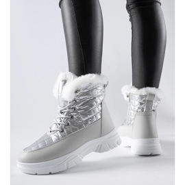 Silberne, isolierte Schneestiefel auf der Dwayn-Plattform 1