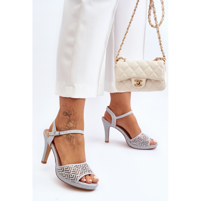 Verzierte High Heel Sandalen D&amp;A MR1038-44 Silber 2