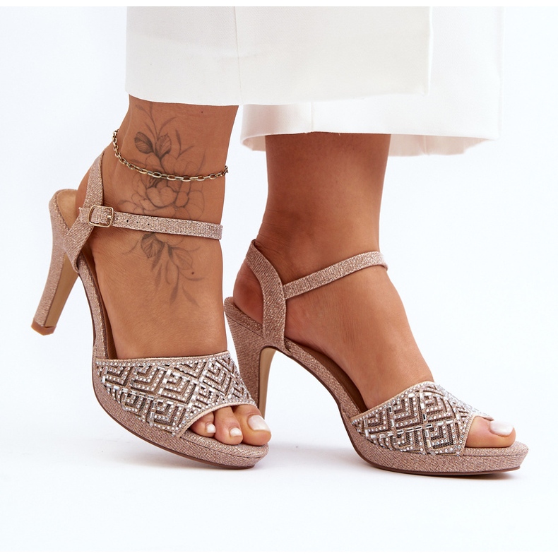 Verzierte High Heel Sandalen D&amp;A MR1038-44 Roségold rosa 1