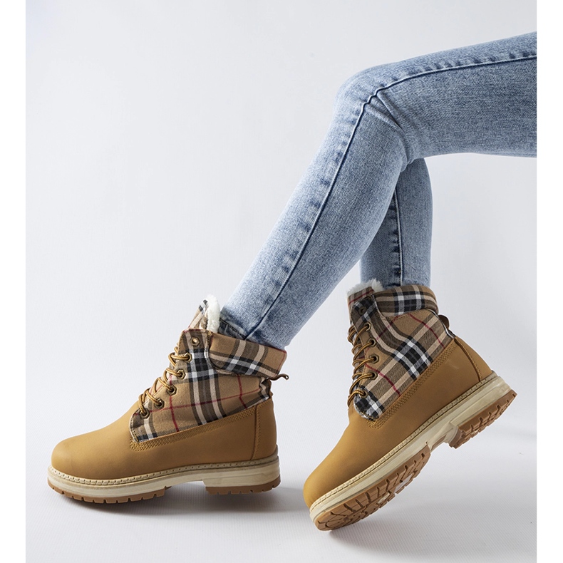 Braune Stiefel, verziert mit einem Dino-Gitter 1