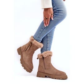 NEWS Wildlederstiefel für Frauen mit Fell Beige 2