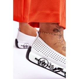 S.Barski Durchbrochene Slip-On-Sneakers aus Leder Weiß Gedra 4