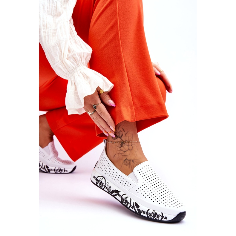 S.Barski Durchbrochene Slip-On-Sneakers aus Leder Weiß Gedra 3