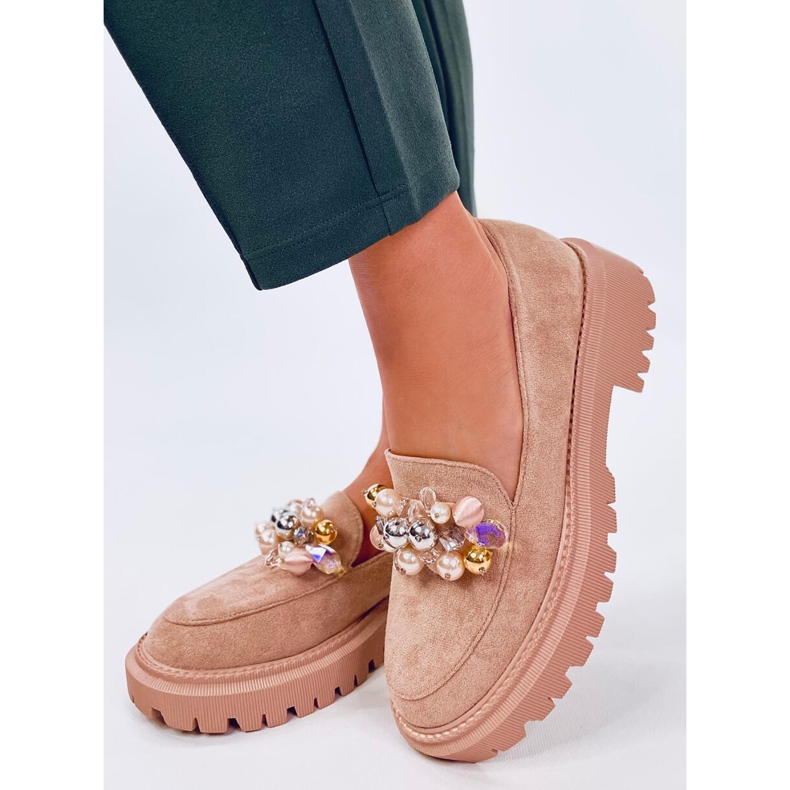 Dollin Khaki-Plateau-Loafer mit Kristallen beige 1