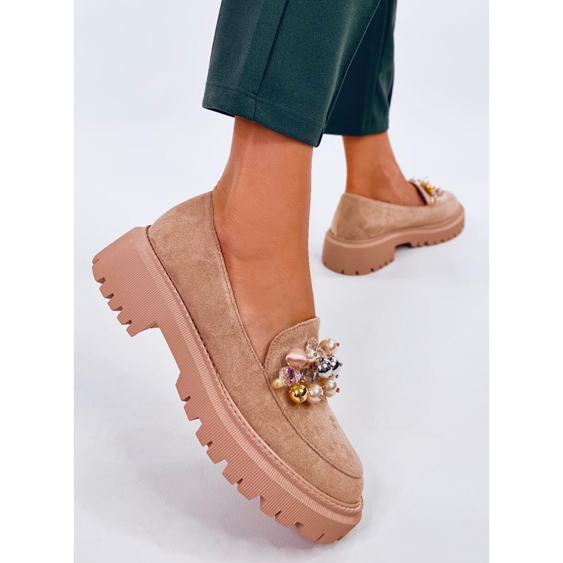 Dollin Khaki-Plateau-Loafer mit Kristallen beige 2