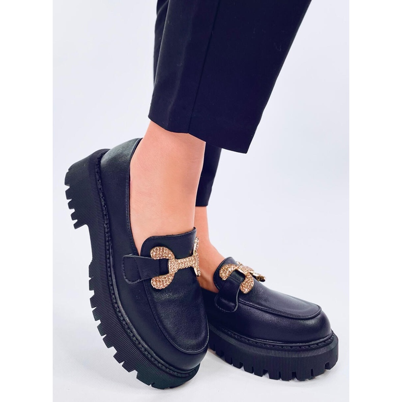 Schwarze Plateau-Mokassins aus Vollnarbenleder von Buess 2