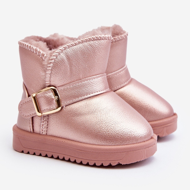 Kinder-Schneestiefel aus Öko-Leder mit Riemen, Pink Orinor rosa 2