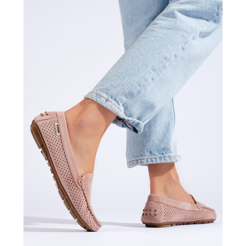 Durchbrochene Damenmokassins Shelovet elastisch hellrosa 1