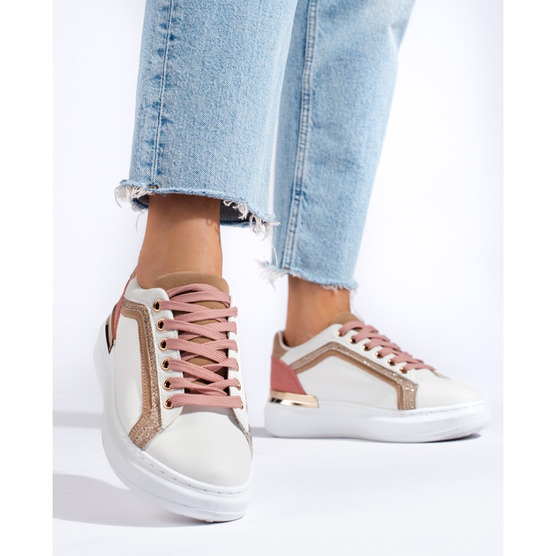 Weiße Damensneaker Shelovet mit Glitzer beige 1