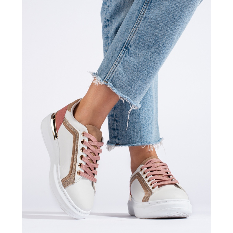 Weiße Damensneaker Shelovet mit Glitzer beige 2