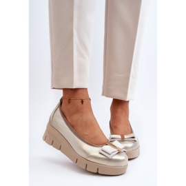 Lewski Shoes Lederballerinas auf Plateau mit Verzierung, Golden Lewski 3384 2