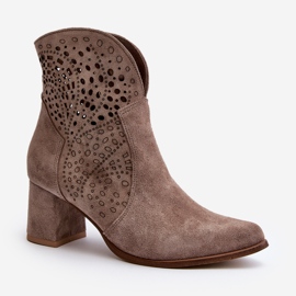 Zazoo 3166/P Durchbrochene Damenstiefel mit hohem Absatz, Wildleder, Beige 1