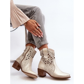 Zazoo 3394 Durchbrochene Damenstiefel mit hohem Absatz, Gold golden 1