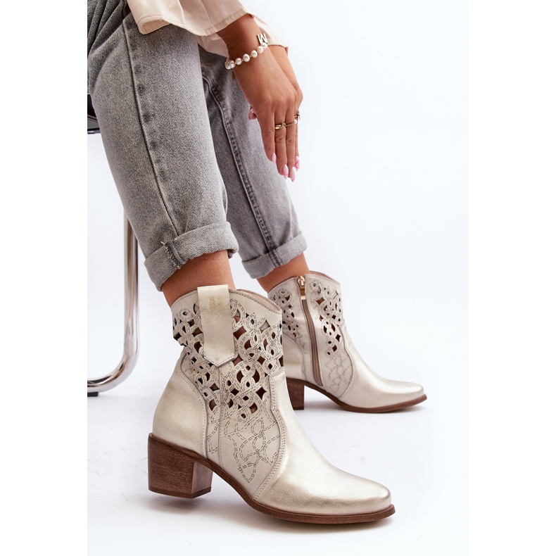 Zazoo 3394 Durchbrochene Damenstiefel mit hohem Absatz, Gold golden 2